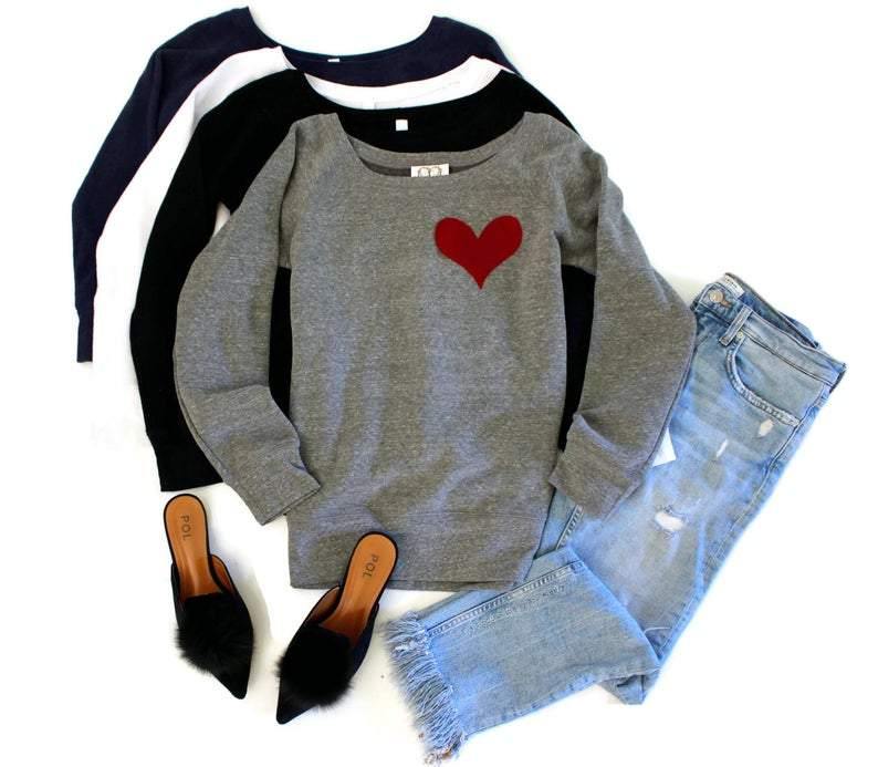 Velvet Pocket Heart Sweatshirt - Shop Love and Bambii