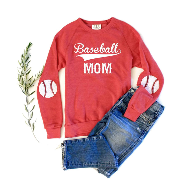 Red Baseball Elbow Patch Sweatshirt - Shop Love and Bambii