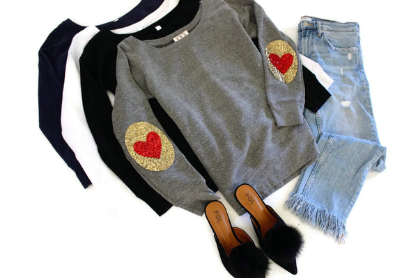 Grey sweater with heart elbow patches best sale