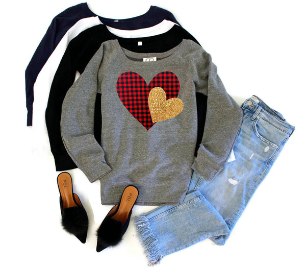Plaid Heart Sweatshirt - Shop Love and Bambii