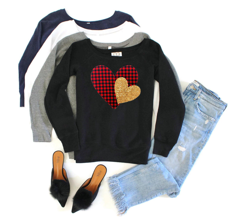 Plaid Heart Sweatshirt - Shop Love and Bambii
