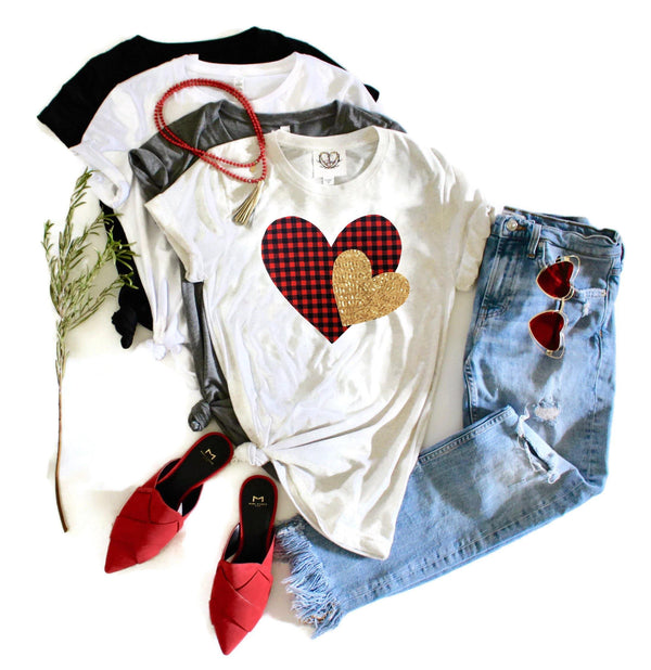Plaid Heart Tee Shirt - Shop Love and Bambii