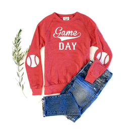 Red Baseball Elbow Patch Sweatshirt - Shop Love and Bambii
