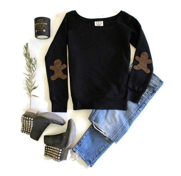 Gingerbread Elbow Patch Sweatshirt - Shop Love and Bambii