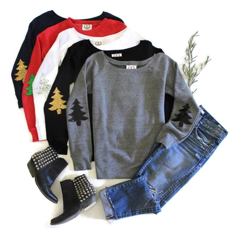 Christmas Tree Elbow Patch Sweatshirt - Shop Love and Bambii