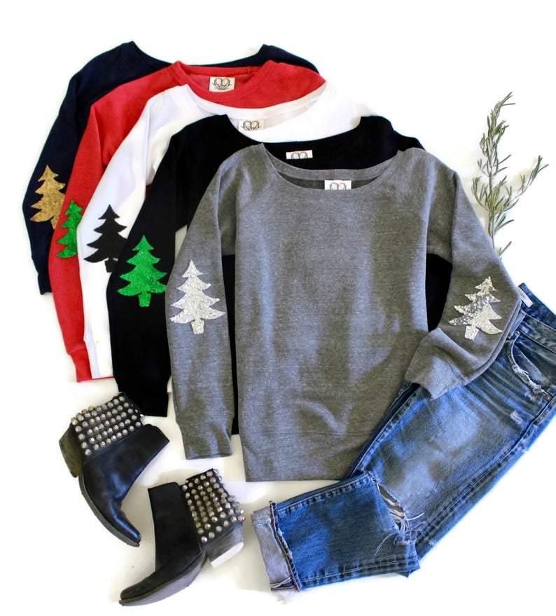 Christmas Tree Elbow Patch Sweatshirt - Shop Love and Bambii