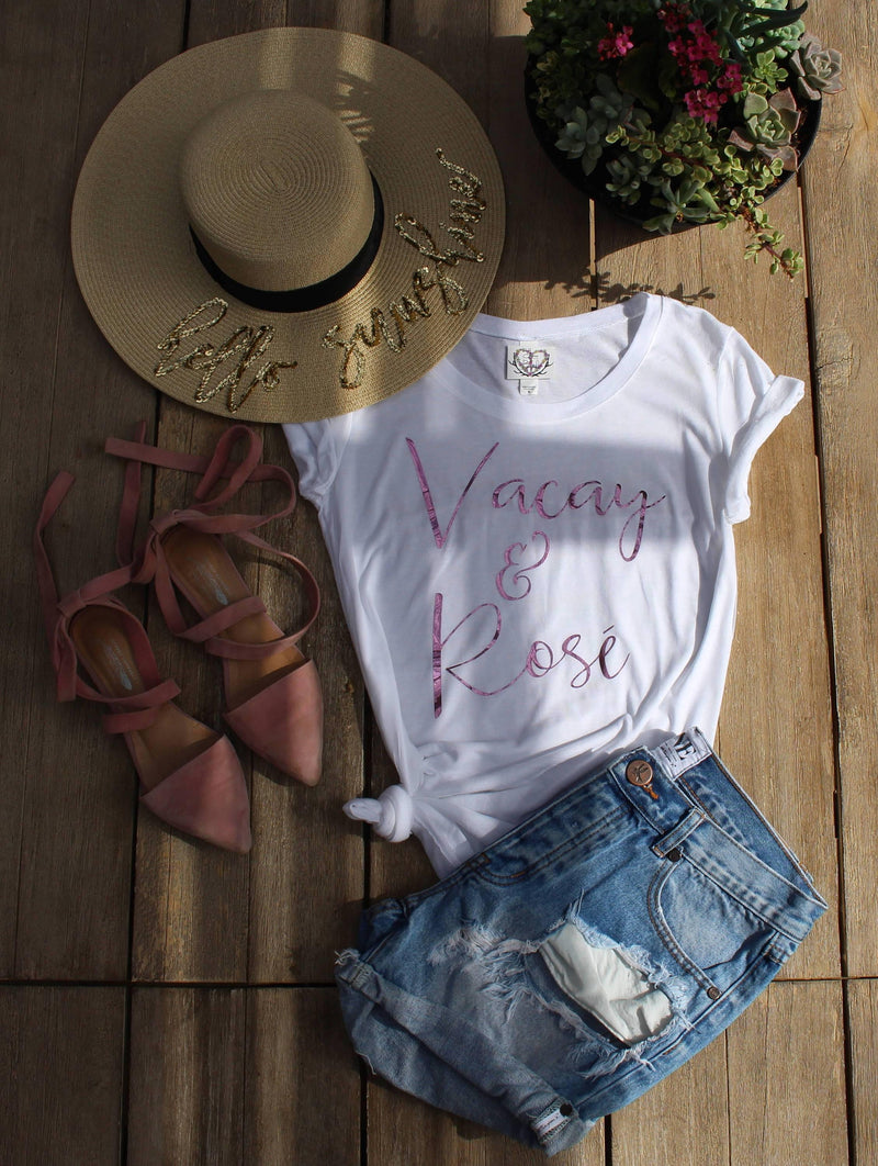 Vacay and Rosé Tee Shirt - Shop Love and Bambii